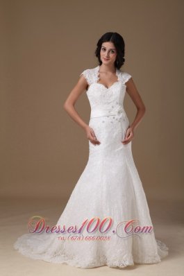 Beautiful Mermaid Sweetheart Brush Train Lace Beading Wedding Dress - Top Selling