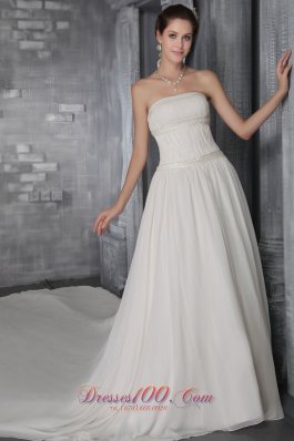 A-Line/Princess Strapless Cathedral Train Chiffon Pleat Wedding Dress - Top Selling