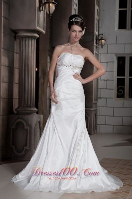 Discount Column Strapless Court Train Taffeta Ruch and Beading Wedding Dress - Top Selling