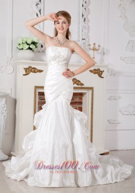 Perfect Mermaid Strapless Wedding Dress Court Train Taffeta Appliques