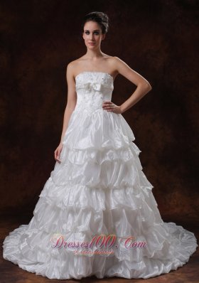 Beaded Strapless Organza Chapel Train A-Line tiered skirt Wedding Dress