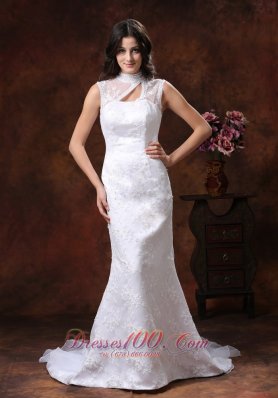 Mermaid Embroidery Decorate Gorgeous Organza Wedding Dress With High Neckline In Gilbert Arizona
