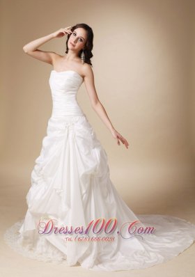 Modest A-line Strapless Chapel Train Taffeta Appliques and Pick-ups ...