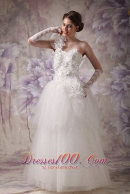 Elegant A-line One Shoulder Floor-length Organza Beading Wedding Dress