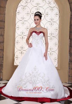 Embroidery In Satin Modest Chapel Train For 2013 Wedding Dress