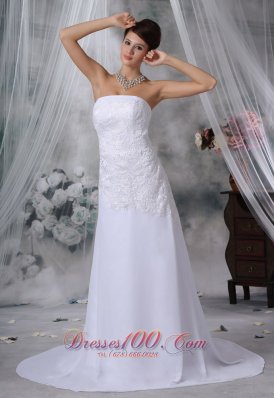 Marion Iowa Lace Decorate Bodice Strapless Court Train Chiffon Wedding Dress For 2013
