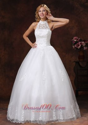 2013 Luxurious Halter Appliques With Beading For Ball Gown Wedding Dress