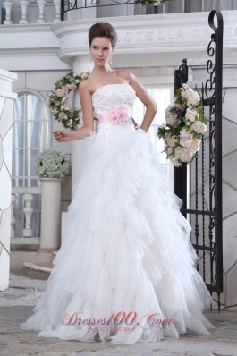 Brand New A-line Strapless Beading and Appliques Wedding Dress Brush Train Tulle