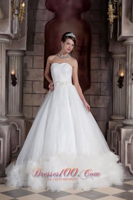 Custom Made A-line Sweetheart Chapel Train Organza Feather Wedding Dress