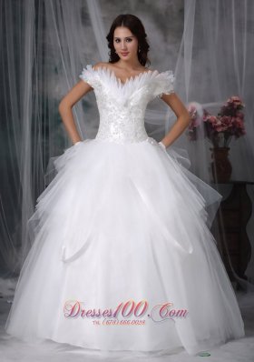 Perfect Ball Gown Off The Shoulder Floor-length Tulle Appliques Wedding Dress