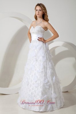 White Wedding Dress Beading Column Sweetheart Floor-length Special Fabric