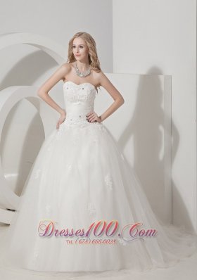 Customize A-line Wedding Dress Sweetheart Tulle Appliques Brush Train