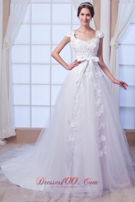 New A-line / Princess Square Chapel Train Tulle Embroidery Wedding Dress