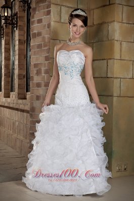 Custom Made A-line Sweetheart Floor-length Organza Beading and Ruffles Wedding Dress
