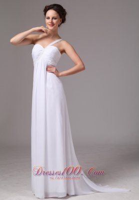 Simple One Shoulder Watteau Train Chiffon Wedding Dress For Custom Made In Decatur Georgia