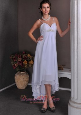 Beautiful White Empire Beach Wedding Dress Spaghetti Straps High-low Chiffon Beading