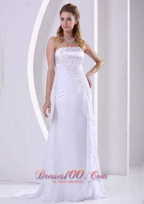 Simple Sheath Appliques and Ruch Chiffon 2013 Beach Wedding Dress For Beach