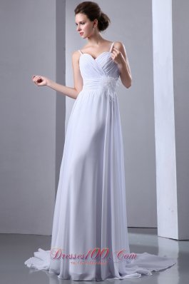 Simple Empire Spaghetti Straps Court Train Chiffon Ruch Wedding Dress