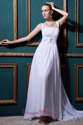 Informal Empire Straps Brush Train Chiffon Beading and Ruch Wedding Dress