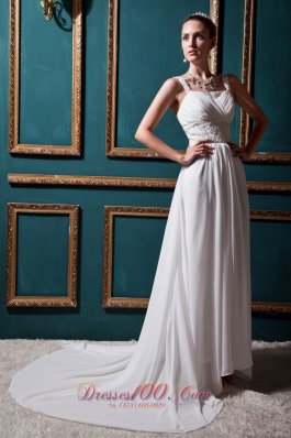 Modest Empire Straps Court Train Chiffon Lace Wedding Dress