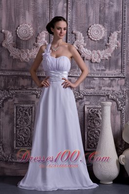 Lovely Empire One Shoulder Wedding Dress Chiffon Ruch Court Train