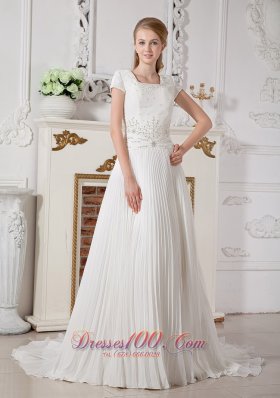 Romantic A-line Square Beading Wedding Dress Court Train Chiffon