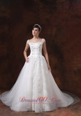 A-line Square Wedding Dress With Appliques Decorate On Tulle