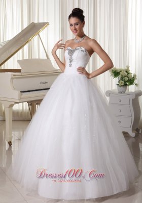 A-line Sweetheart Beaded Satin and Tulle Wedding Dress For Customize In Florida