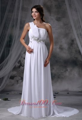 Pocahontas Iowa Beading Decorate Waist Ruched Decorate Up Bodice One Shoulder Brush Train Chiffon For 2013 Wedding Dress