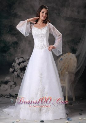 Gorgeous A-line Square Wedding Dress Organza Appliques Court Train