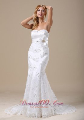 Mermaid Wedding Dress In Denver Colorado With Sash and Lace Over Skirt