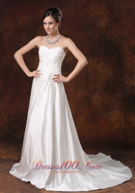 Lace and Beading A-Line Sweetheart Taffeta Garden / Outdoor Wedding Dress Court Train