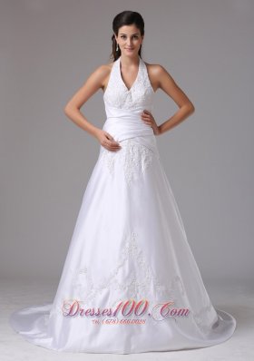 Hamden Connecticut Custom Made A-line Halter Wedding Dress With Embroidery and Ruch In 2013
