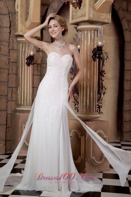 Elegant Empire Sweetheart Court Train Sequins Chiffon Wedding Dress