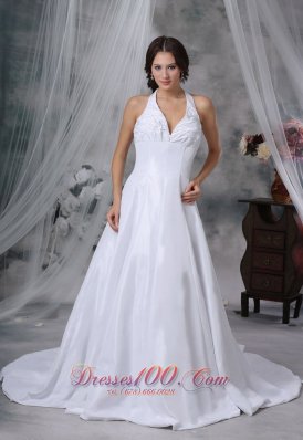 Oskaloosa Iowa Halter Pick-ups Decorate Bust Chapel Train Exclusive Style Wedding Dress For 2013