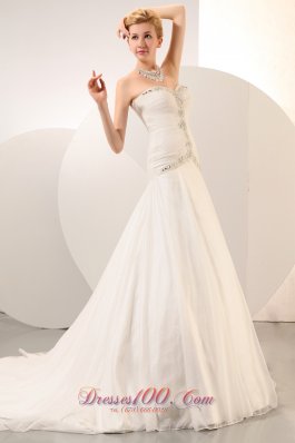 Formal Wedding Dress Beading A-line Sweetheart Chapel Train Organza