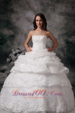 Custom Made Straplesss Ball Gown Wedding Dress Lace Pick-up Floor-length