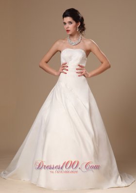 Strapless Beaded Satin Ball Gown Court Train Church Wedding Dress For 2013 Custom Made