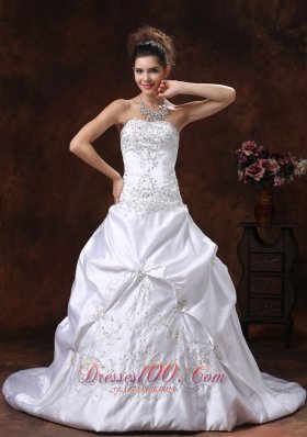 Custom Made For Modest Wedding Dress With Embroidery Bodice and Pick-ups
