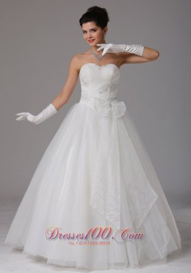 Custom Made Romantic A-line Sweetheart Beading and Ruch Wedding Dress With Bows