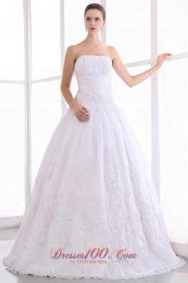 Gorgeous A-line Strapless Wedding Dress Taffeta and Lace Floor-length