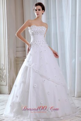 Brand New A-line Strapless Floor-length Tulle Appliques Wedding Dress