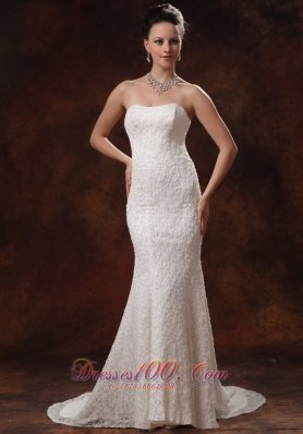 2013 Wedding Dress For Custom Made Lace Mermaid Brush Train In Albany Georgia