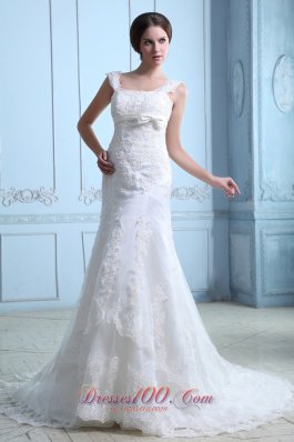 Discount Wedding Dress Mermaid Square Court Train Satin Lace