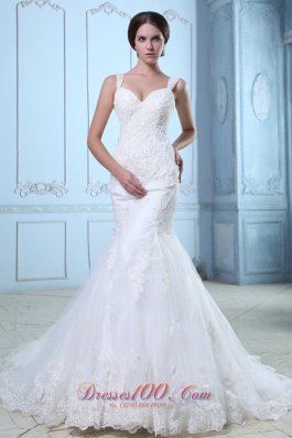 Elegant Mermaid Court Lace Wedding Dress Court Train Organza