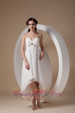 Beautiful Empire Spaghetti Straps High-low Chiffon Ruch Wedding Dress