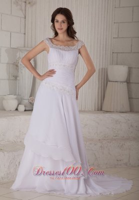 Beautiful A-line / Princess Scoop Wedding Dress Court Train Chiffon Embroidery
