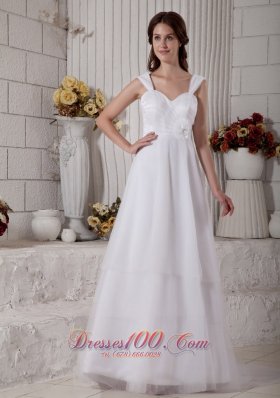 Low Cost A-line Straps Wedding Dress Brush Train Tulle Hand Made Flower and Ruch