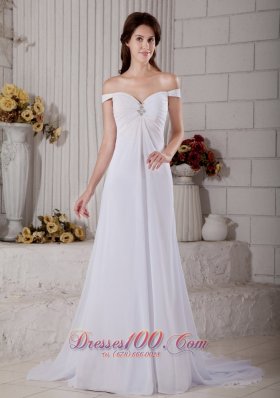 Custom Made Wedding Dress A-line Off The Shoulder Beading Court Train Chiffon