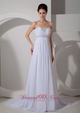 Best Column Sweetheart Court Train Chiffon Appliques Wedding Dress